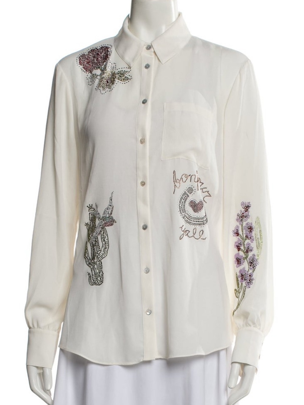 Cinq a Sept Embroidered Cream Button-Up Womens Blouse